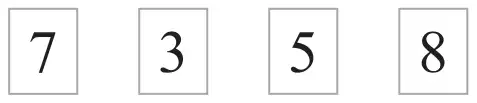 Four cards showing 7, 3, 5 and 8
