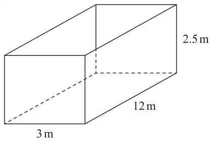 Cuboid pool 3 m wide, 12 m long and 2.5 m high