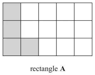 Rectangle A: a 5 by 3 grid of centimetre squares with 4 squares shaded