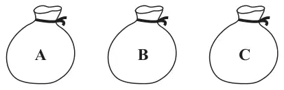 Three bags labelled A, B and C