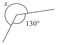 Two lines meeting at a point, one angle between them is 130 degrees and the other angle is marked x