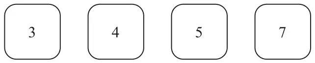 Four cards showing the numbers 3, 4, 5 and 7