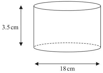 A cylinder of height 3.5 cm and diameter 18 cm