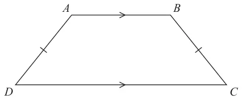 Isosceles trapezium ABCD with AB parallel to DC and equal sides AD and BC marked