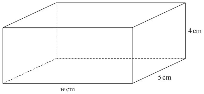 Cuboid with length w cm, width 5 cm and height 4 cm