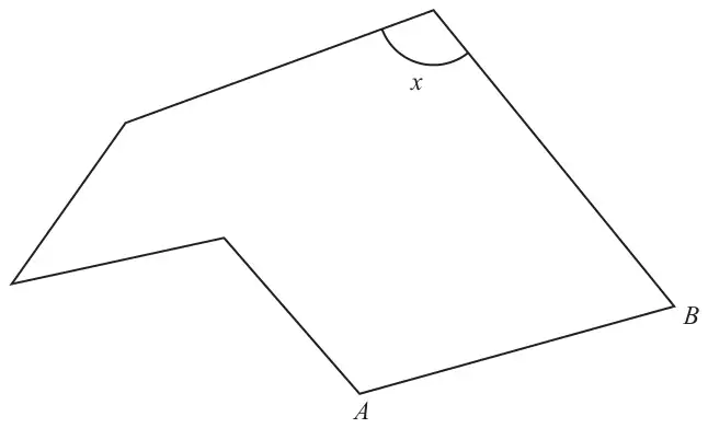 A 6-sided polygon with side AB and an angle marked x