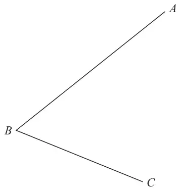 Angle ABC formed by lines BA and BC meeting at B