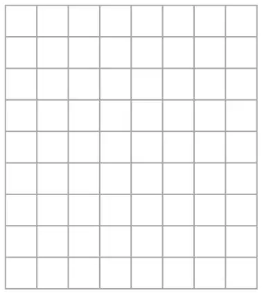 Empty square grid 8 squares wide and 9 squares high