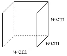 Cube with each edge labelled w cm