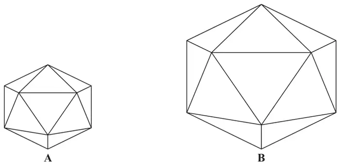 Two similar solids, A (smaller) and B (larger)