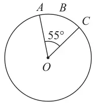 Circle with centre O; A, B and C are on the circle and angle AOC is 55 degrees