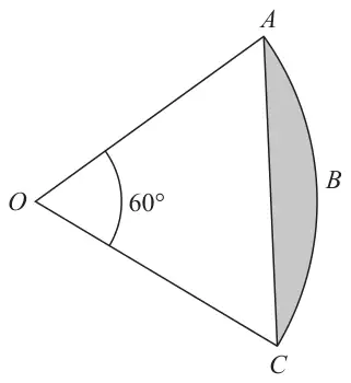 Sector OABC with angle AOC = 60 degrees; the segment between chord AC and arc ABC is shaded