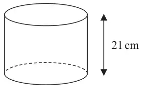 Cylinder standing on its circular base, height 21 cm