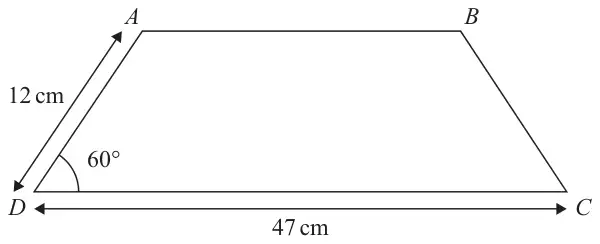 Trapezium ABCD with AB parallel to DC, AD = 12 cm, DC = 47 cm and angle ADC = 60 degrees