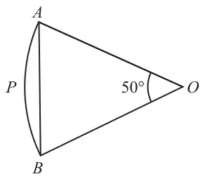 Sector OAPB of a circle centre O with angle AOB = 50 degrees; the chord AB is drawn and P is on the arc