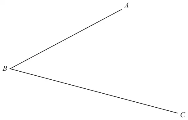 Angle ABC formed by two straight lines meeting at B, with A above to the right and C below to the right