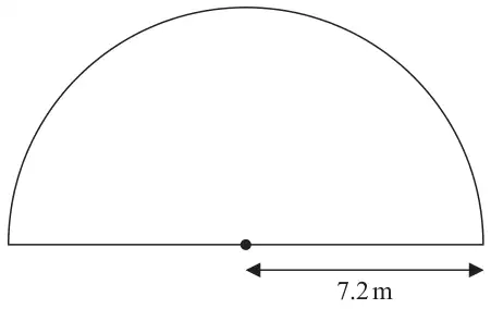 Semicircle with the radius marked 7.2 m from the centre of the diameter