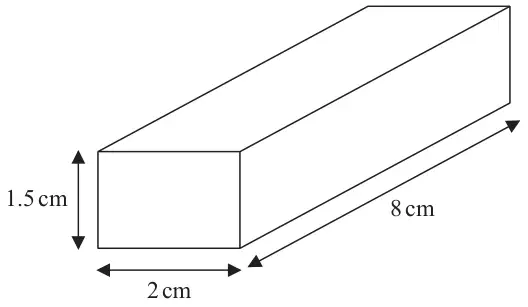 Cuboid 2 cm by 1.5 cm by 8 cm
