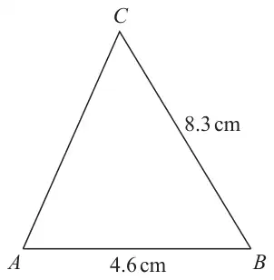 Triangle ABC with AB = 4.6 cm and BC = 8.3 cm