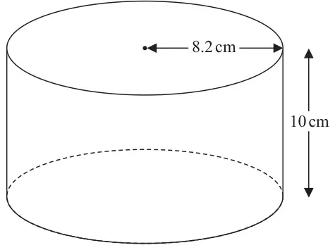 Cylinder with radius 8.2 cm marked from the centre of the top face and height 10 cm