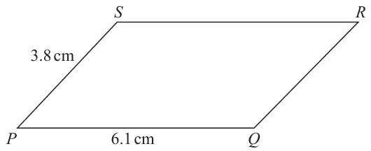 Parallelogram PQRS with PQ = 6.1 cm and PS = 3.8 cm
