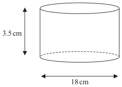 A cylinder of height 3.5 cm and diameter 18 cm