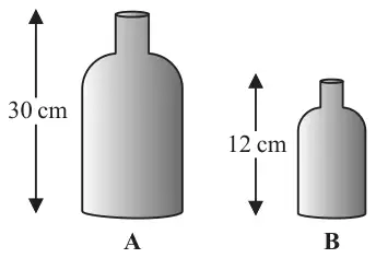 Two similar vases: vase A of height 30 cm and vase B of height 12 cm