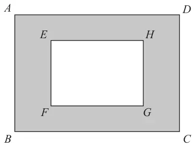 Rectangle ABCD, shaded, with a smaller rectangle EFGH cut out of the middle