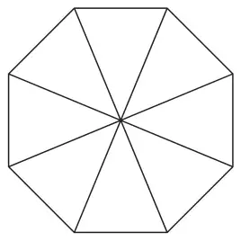 A regular octagon divided into 8 equal triangles from its centre