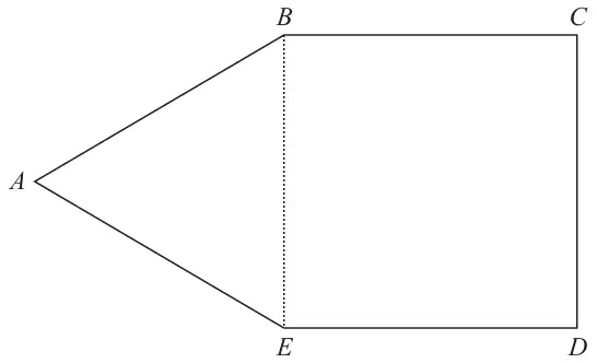 Pentagon ABCDE made of equilateral triangle ABE joined to square BCDE along BE