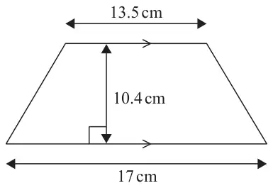 Trapezium with parallel sides 13.5 cm and 17 cm and perpendicular height 10.4 cm