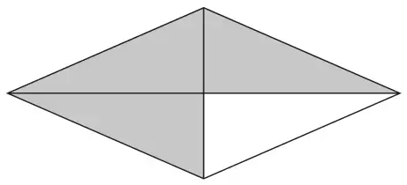 A rhombus divided by its diagonals into 4 triangles; 3 of the triangles are shaded
