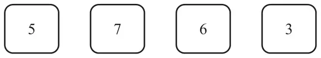 Four cards showing 5, 7, 6 and 3