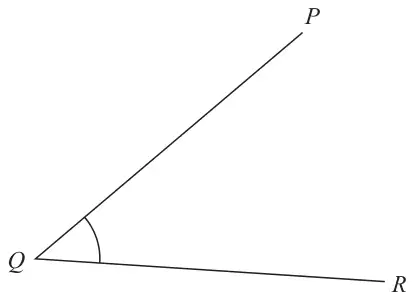 Two straight lines QP and QR meeting at Q, with the angle PQR marked