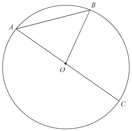 Circle centre O with the straight line AOC through the centre, the line AB joining two points on the circle, and the radius OB