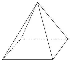 A square-based pyramid, with hidden edges shown as dashed lines