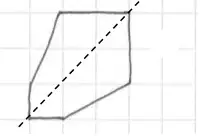Shape K with its line of symmetry drawn as a dashed diagonal line