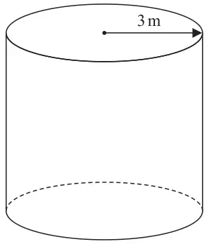 Solid cylinder with the radius of the top face marked 3 m