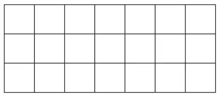 Rectangle divided into a grid of 21 equal squares, 7 across and 3 down