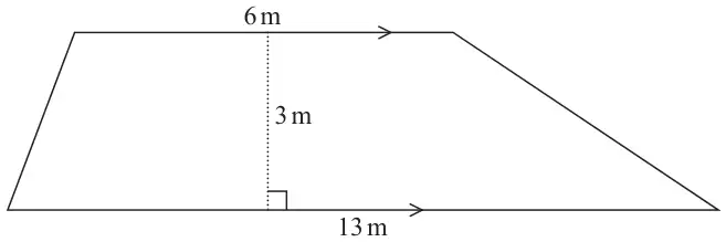 A trapezium with parallel sides 6 m (top) and 13 m (bottom) and perpendicular height 3 m