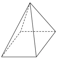 A 3-D shape with a square base and four triangular faces meeting at a point