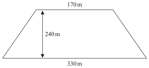 Trapezium with parallel sides 170 m and 330 m and perpendicular height 240 m