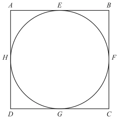 Square ABCD with a circle inside it touching the sides at E, F, G and H