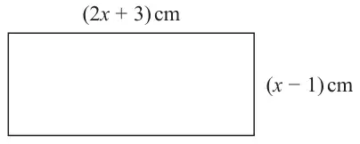A rectangle with length (2x + 3) cm and width (x − 1) cm