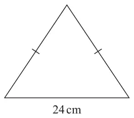 Isosceles triangle with the two equal sides marked and base 24 cm