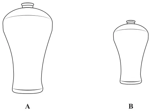 Two similar vases, a larger vase A and a smaller vase B