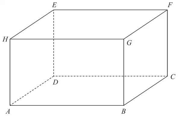 Cuboid ABCDEFGH with base ABCD and top face EFGH; E is above D, F above C, G above B and H above A