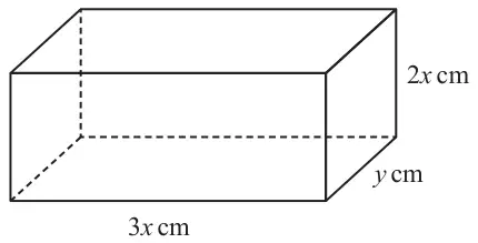 Cuboid with length 3x cm, height 2x cm and depth y cm