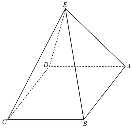 Square-based pyramid ABCDE with apex E above the square base ABCD