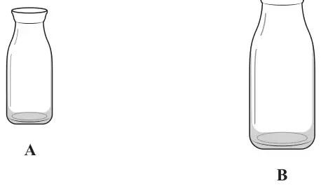 Two similar bottles, a smaller bottle A and a larger bottle B